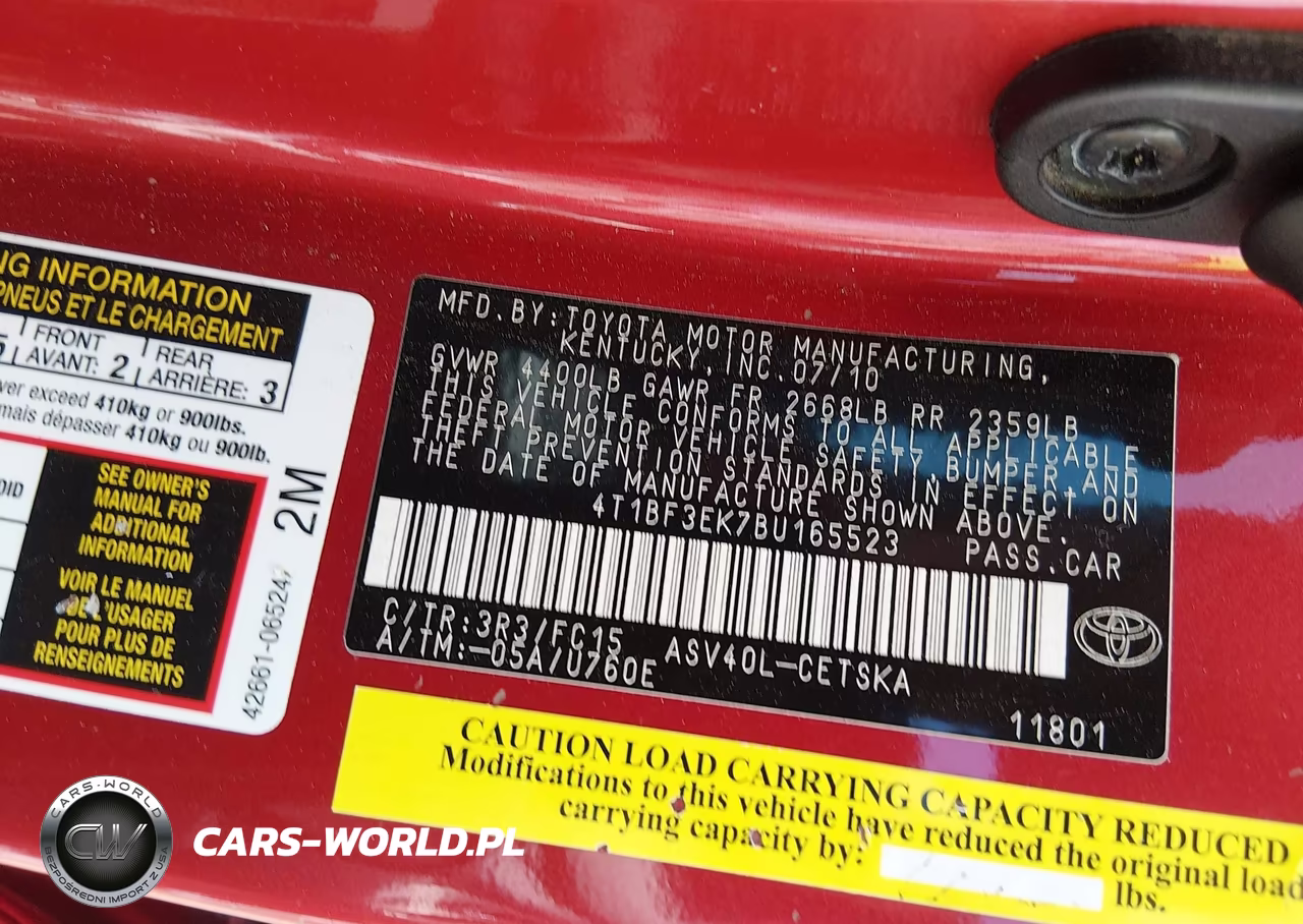 TOYOTA CAMRY BASE VIN:4T1BF3EK7BU165523 - 9