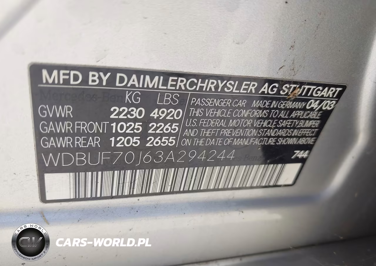 2003 Mercedes-Benz E 500 VIN:WDBUF70J63A294244 - 9