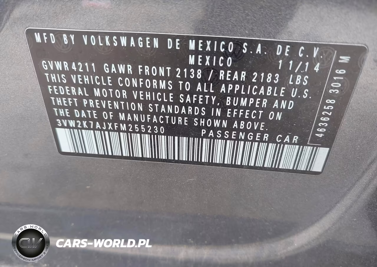 2015 Volkswagen Jetta 2.0L S VIN:3VW2K7AJXFM255230 - 9