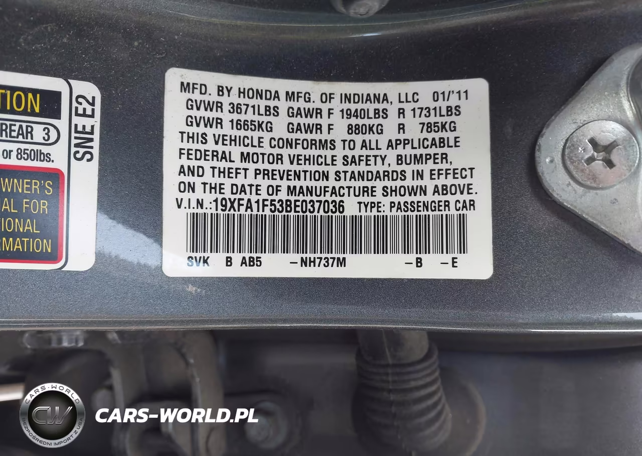 2011 Honda Civic Lx VIN:19XFA1F53BE037036 - 9