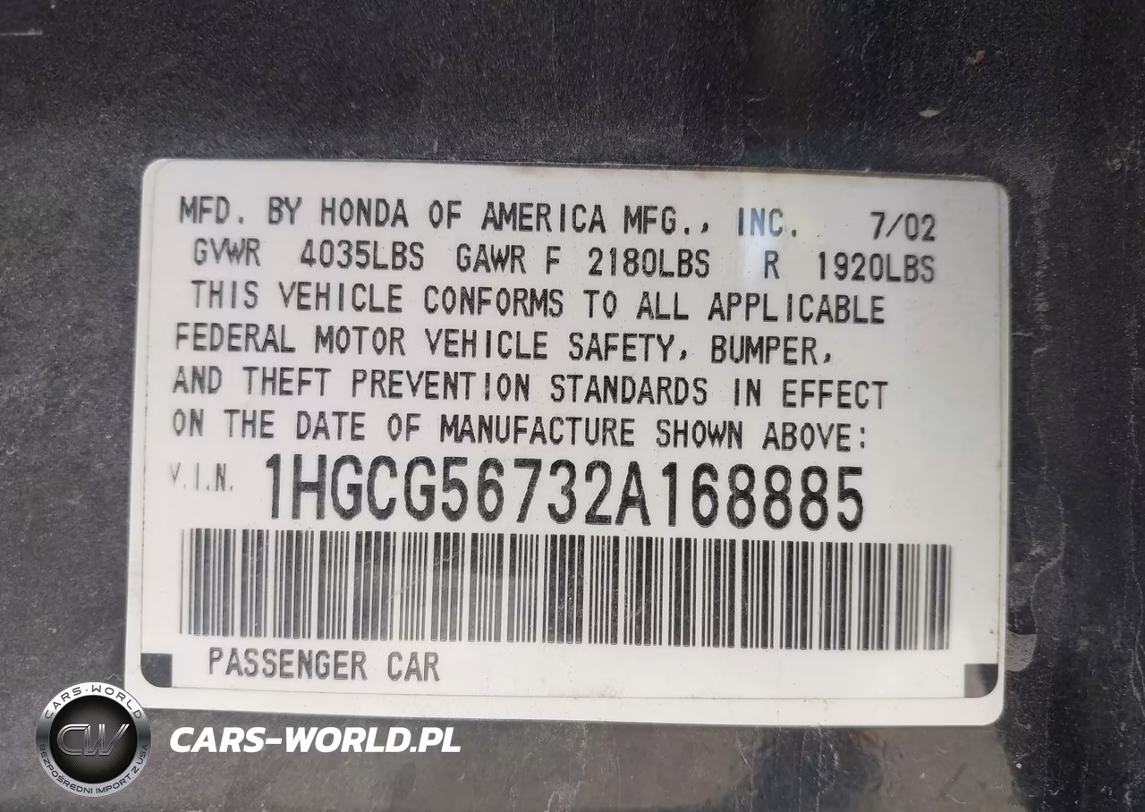 2002 Honda Accord 2.3 Se VIN:1HGCG56732A168885 - 9