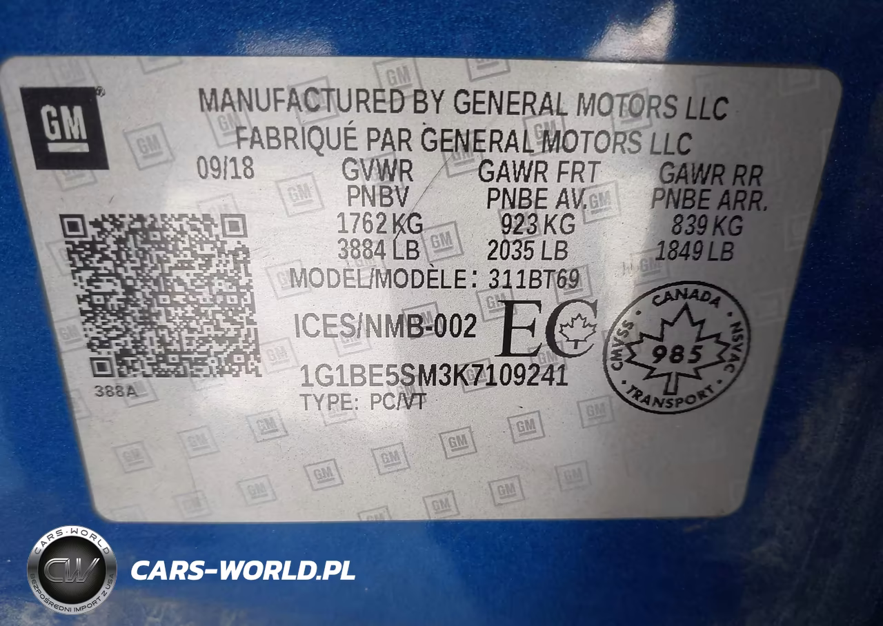 2019 Chevrolet Cruze Lt VIN:1G1BE5SM3K7109241 - 9
