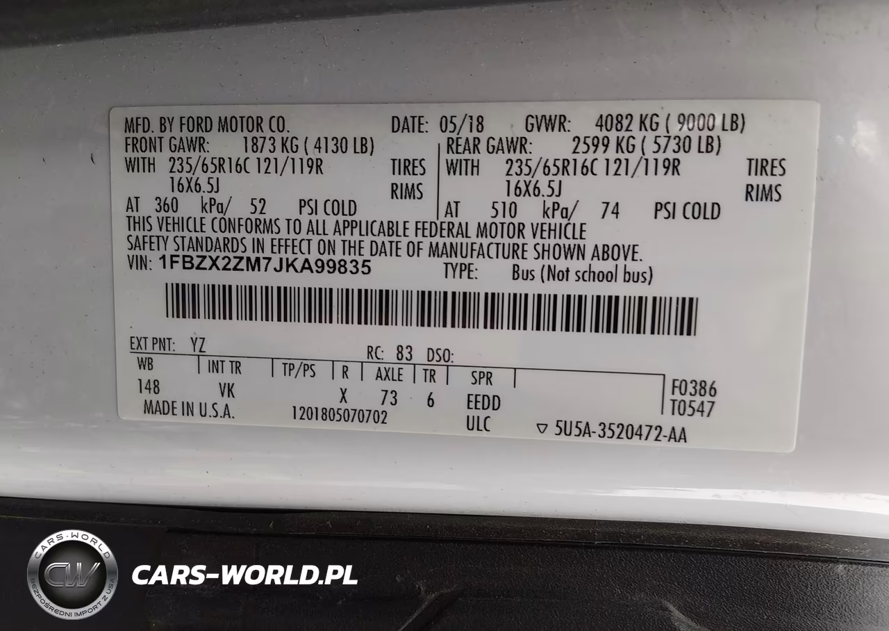 2018 Ford Transit-350 Xl VIN:1FBZX2ZM7JKA99835 - 9