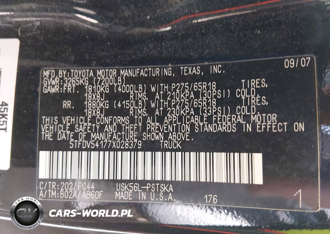 2007 Toyota Tundra Sr5 5.7L V8 VIN:5TFDV54177X028379 - 9