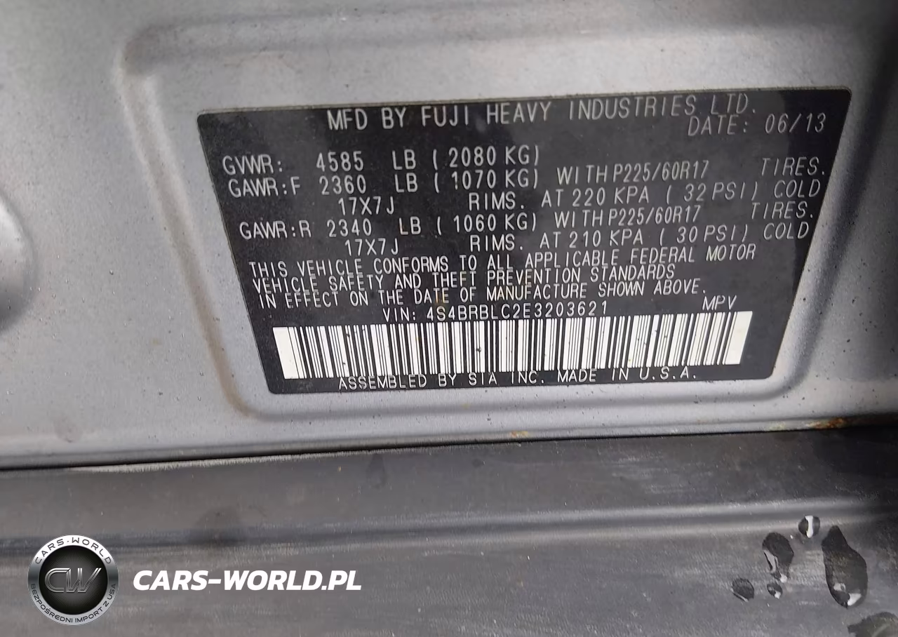 2014 Subaru Outback 2.5I Limited VIN:4S4BRBLC2E3203621 - 9