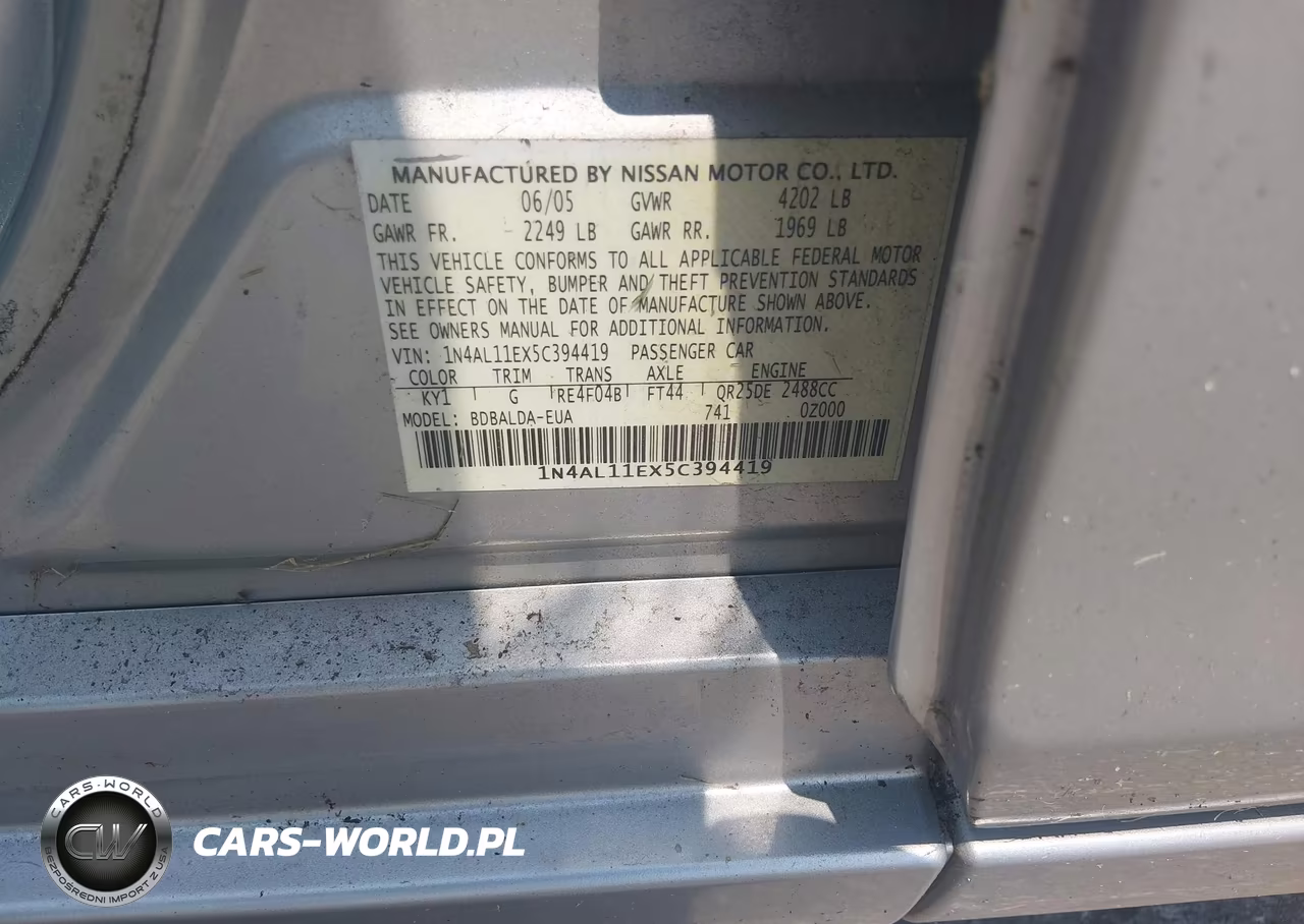 2005 Nissan Altima 2.5 S VIN:1N4AL11EX5C394419 - 9