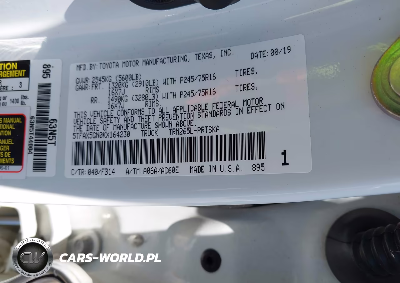 2019 Toyota Tacoma Sr VIN:5TFAX5GN0KX164230 - 9