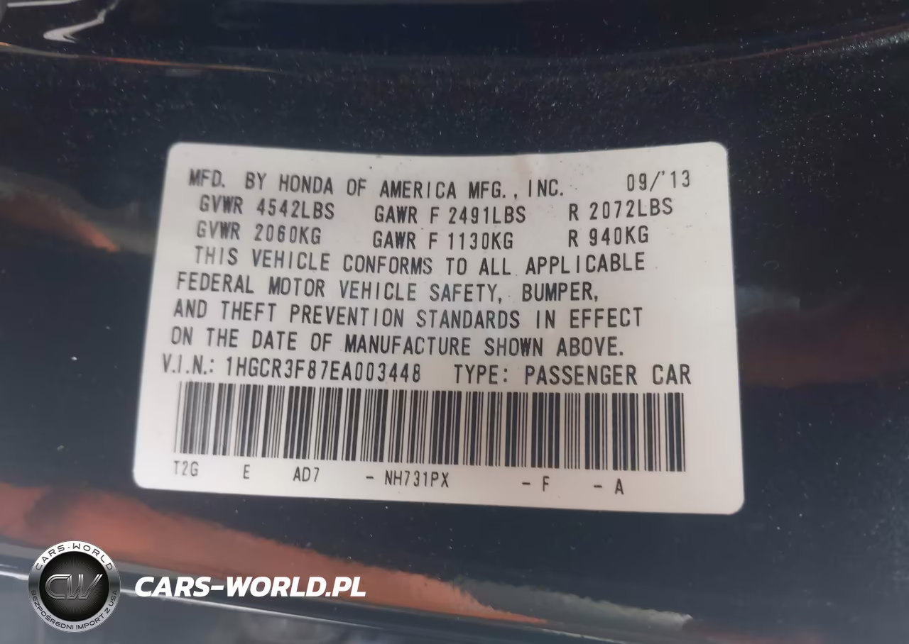 2014 Honda Accord Ex-L V-6 VIN:1HGCR3F87EA003448 - 9