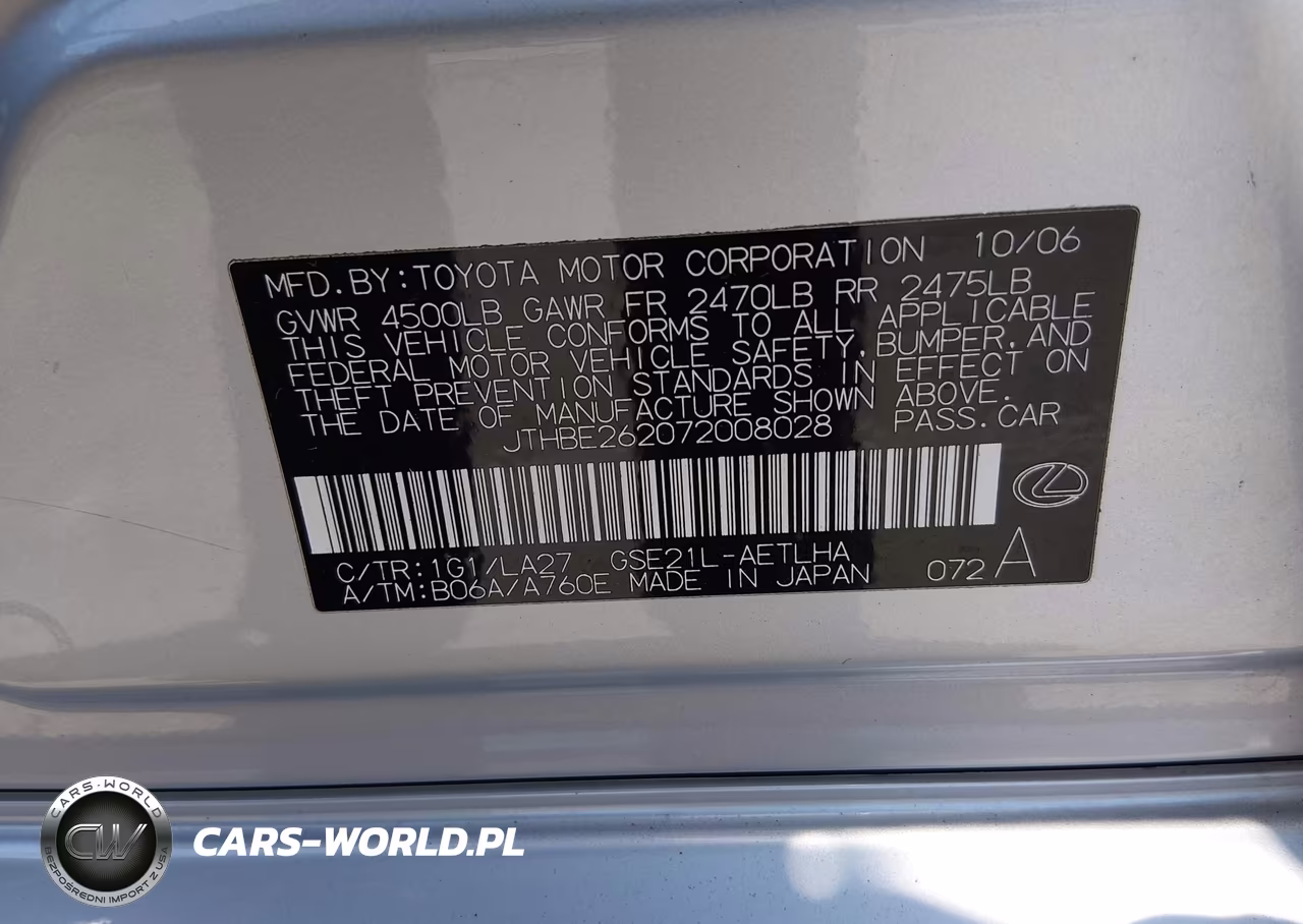 2007 Lexus Is 350 VIN:JTHBE262072008028 - 9