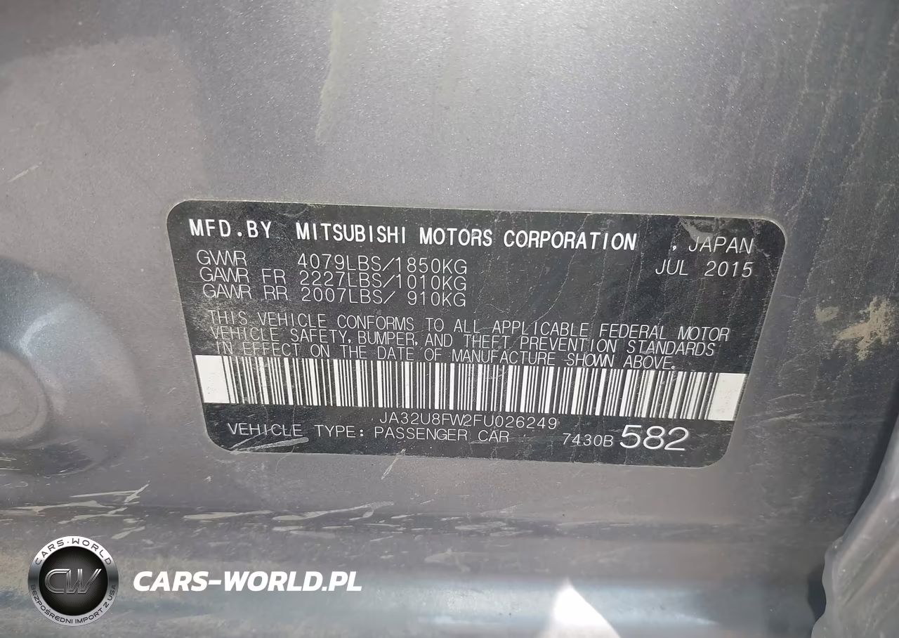 2015 Mitsubishi Lancer Gt VIN:JA32U8FW2FU026249 - 9