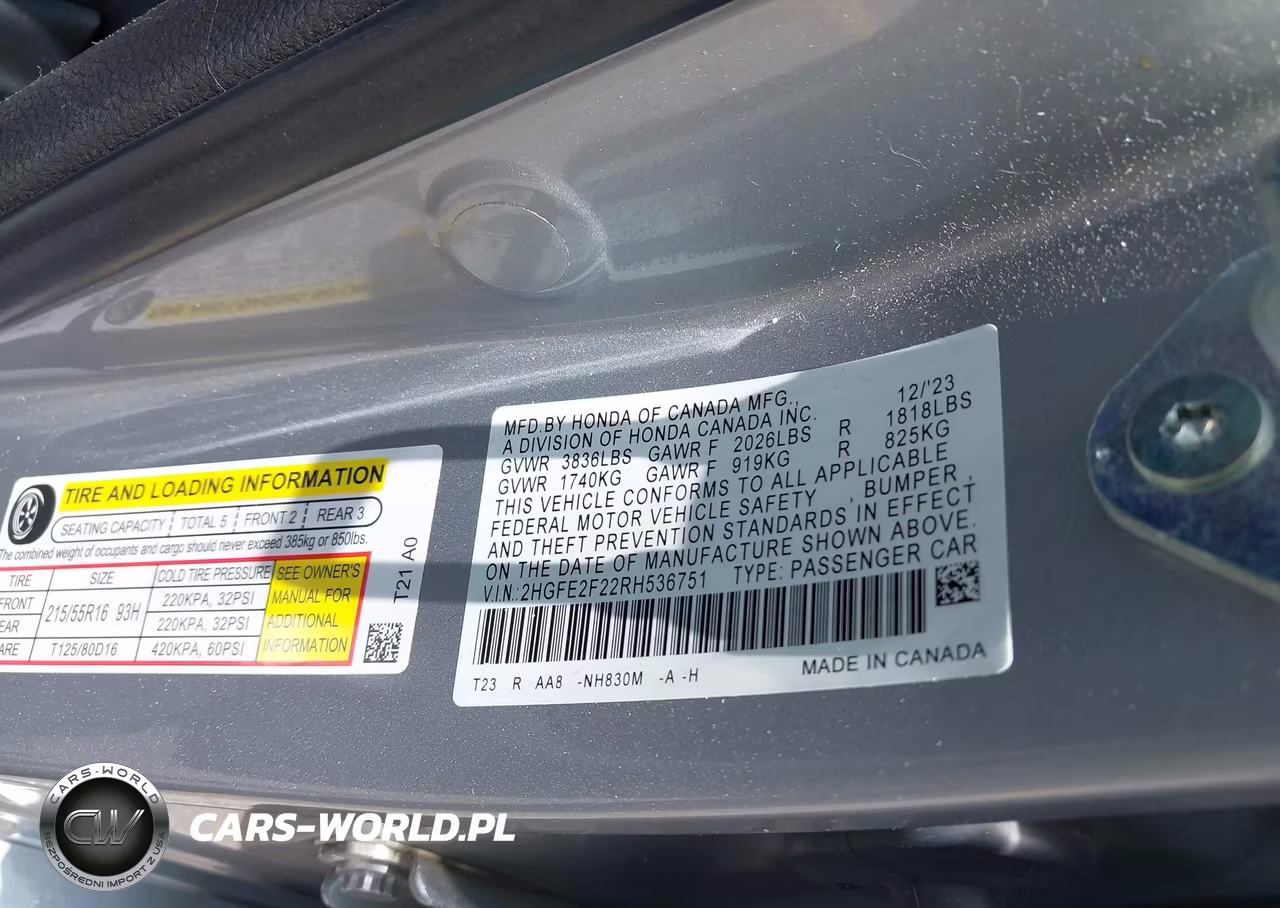 2024 Honda Civic Lx VIN:2HGFE2F22RH536751 - 9