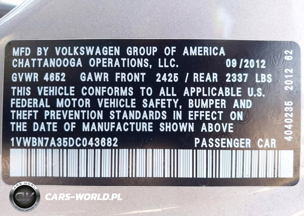 2013 Volkswagen Passat 2.0L Tdi Se VIN:1VWBN7A35DC043682 - 9