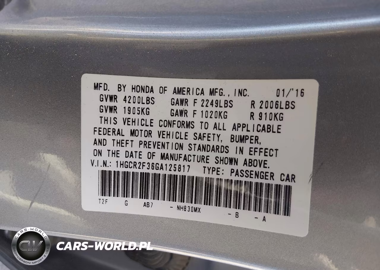2016 Honda Accord Lx VIN:1HGCR2F36GA125817 - 9