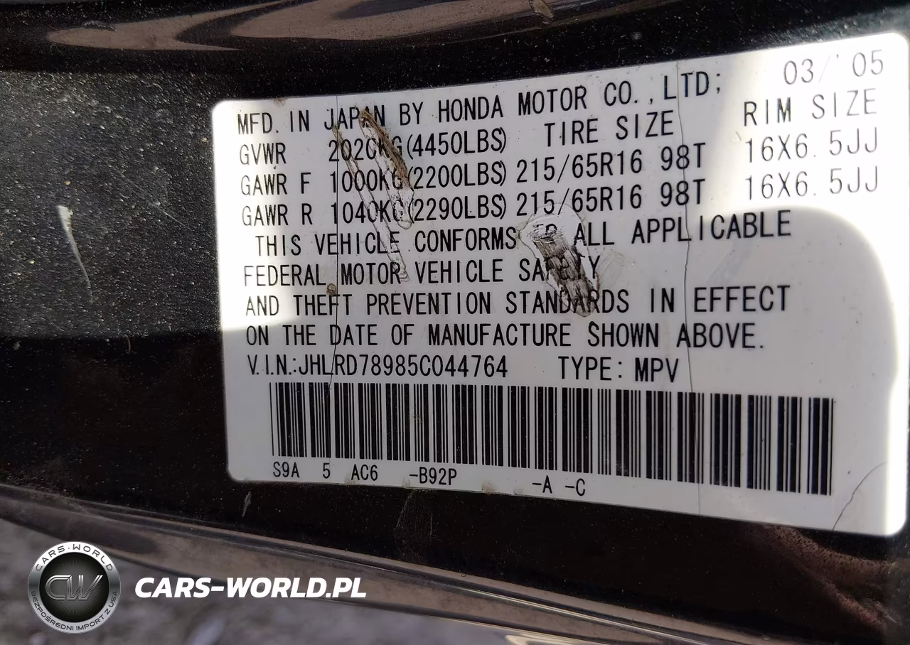 2005 Honda Cr-V Se VIN:JHLRD78985C044764 - 9
