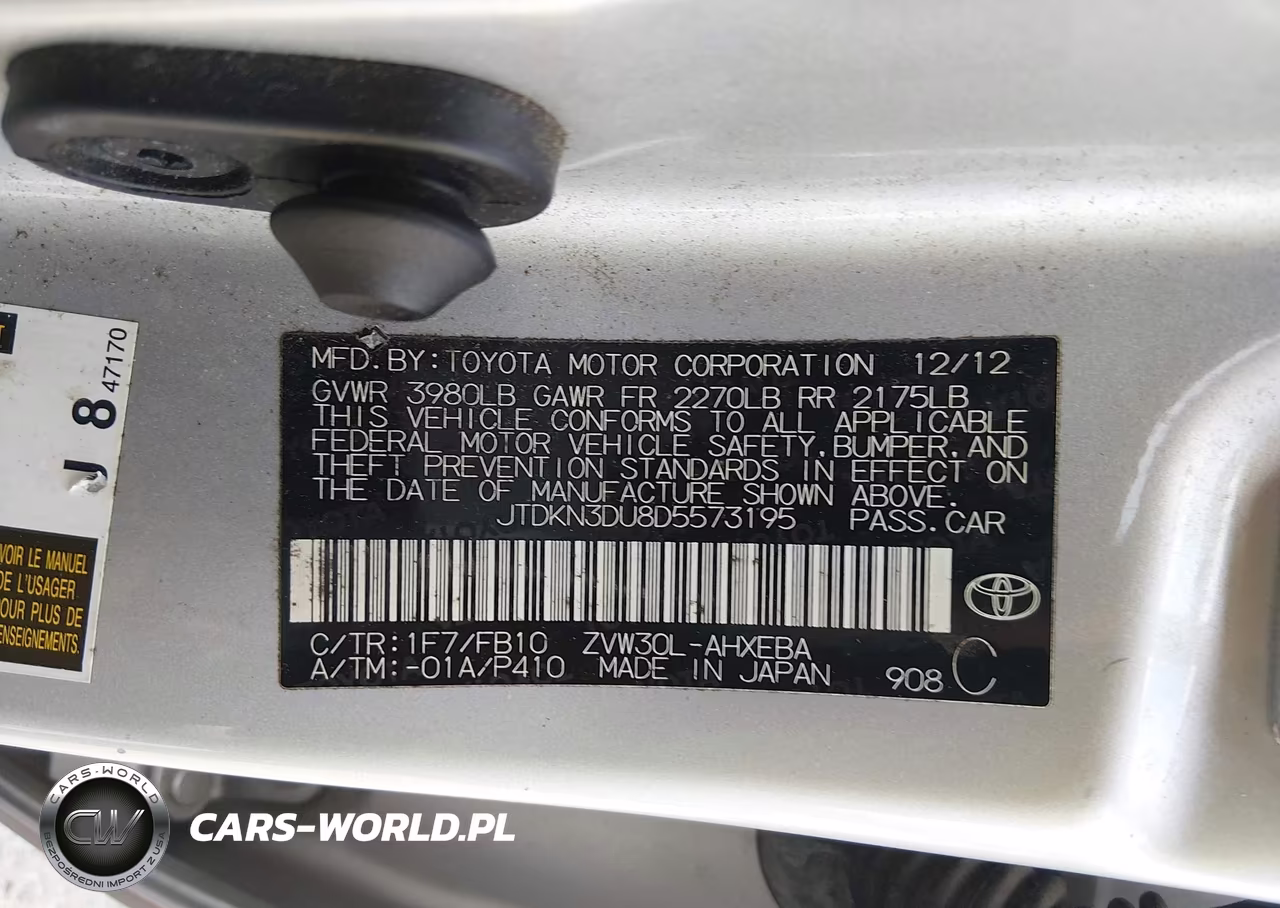 2013 Toyota Prius Two VIN:JTDKN3DU8D5573195 - 9
