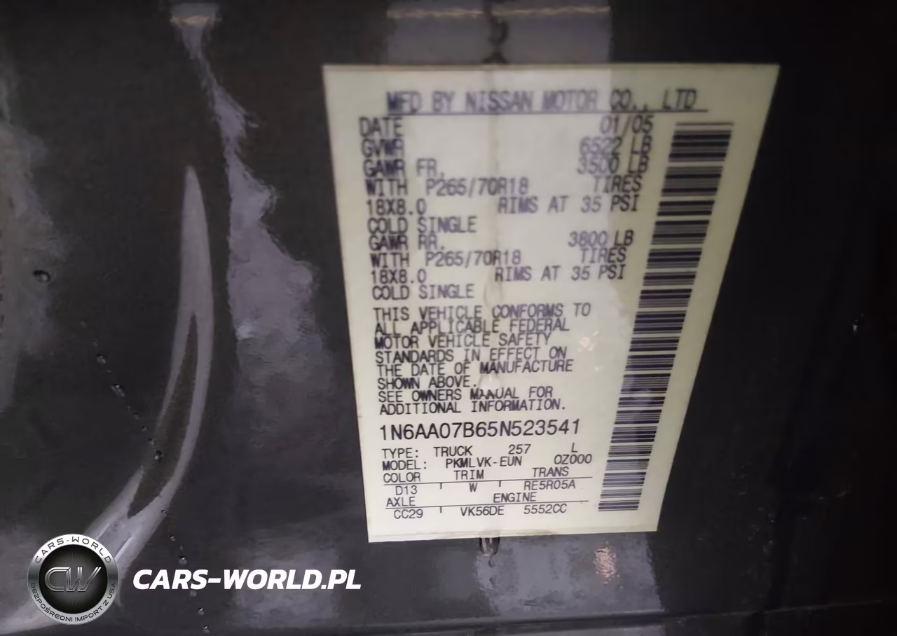 2005 Nissan Titan Le VIN:1N6AA07B65N523541 - 9