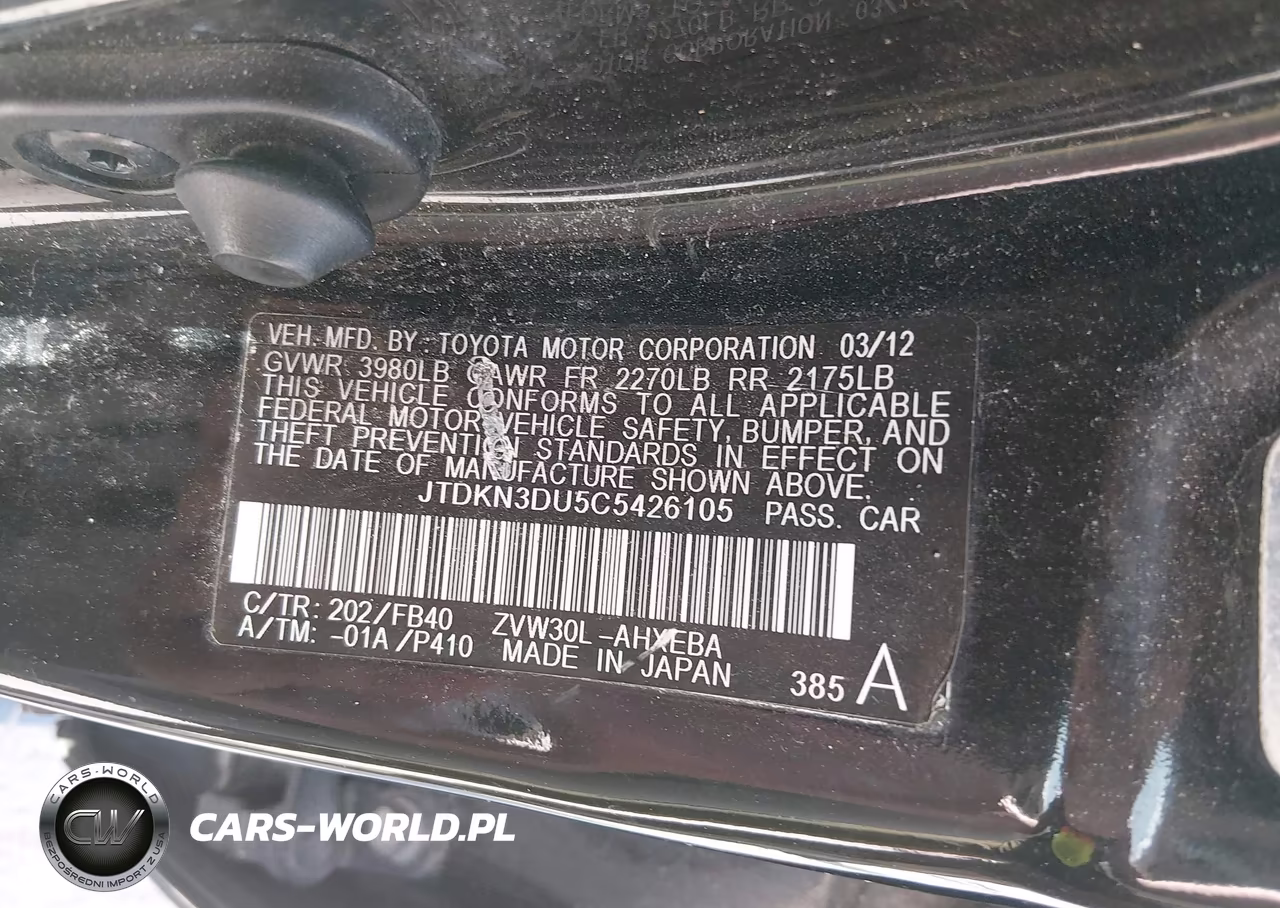 2012 Toyota Prius Two VIN:JTDKN3DU5C5426105 - 9