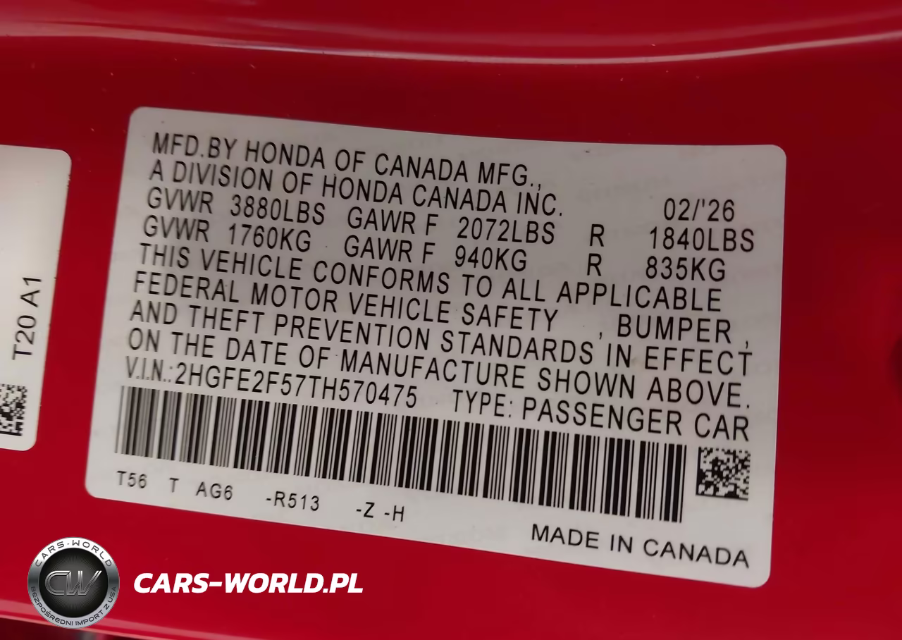 2026 Honda Civic Sport VIN:2HGFE2F57TH570475 - 9