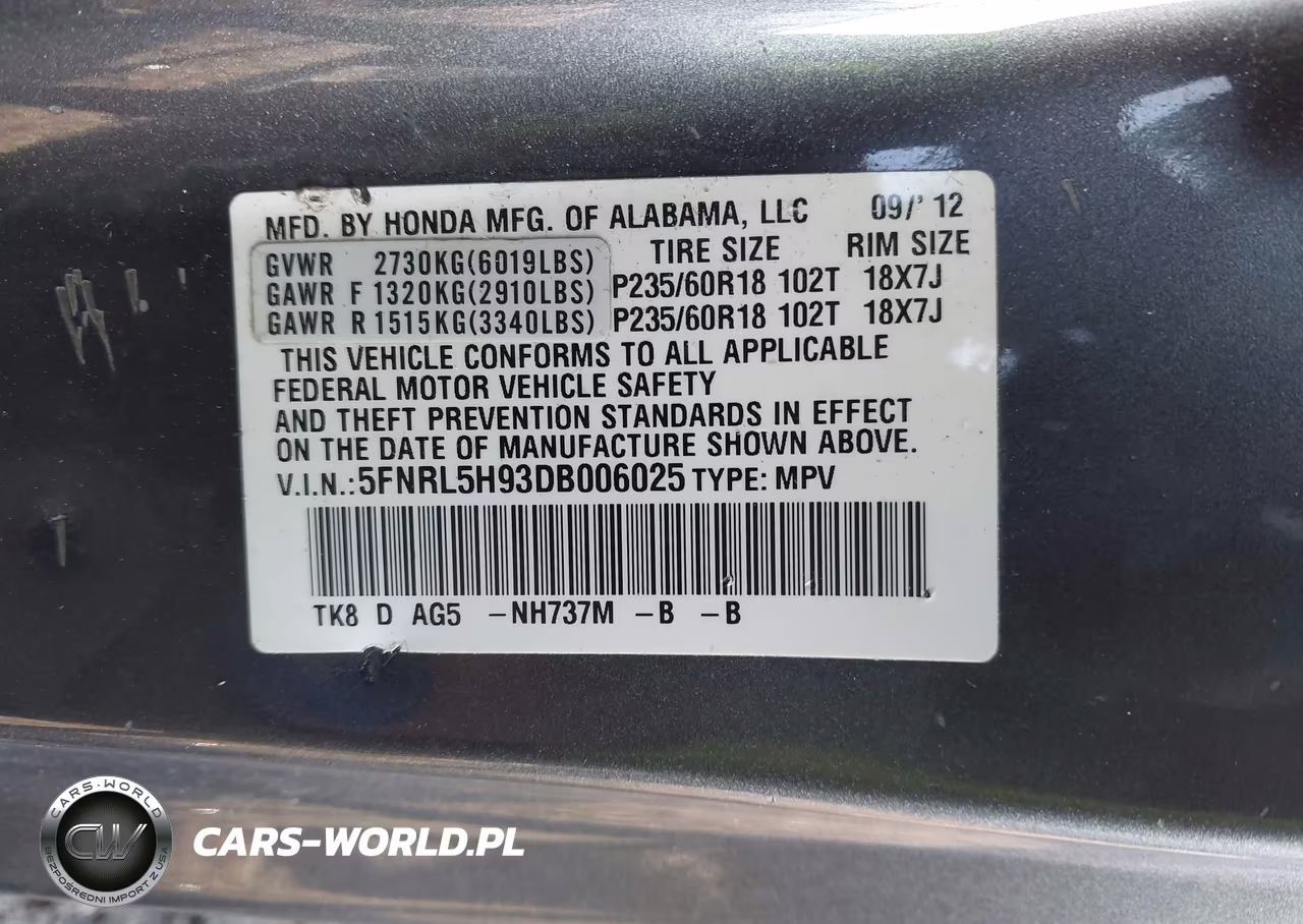 2013 Honda Odyssey Touring-Touring Elite VIN:5FNRL5H93DB006025 - 9