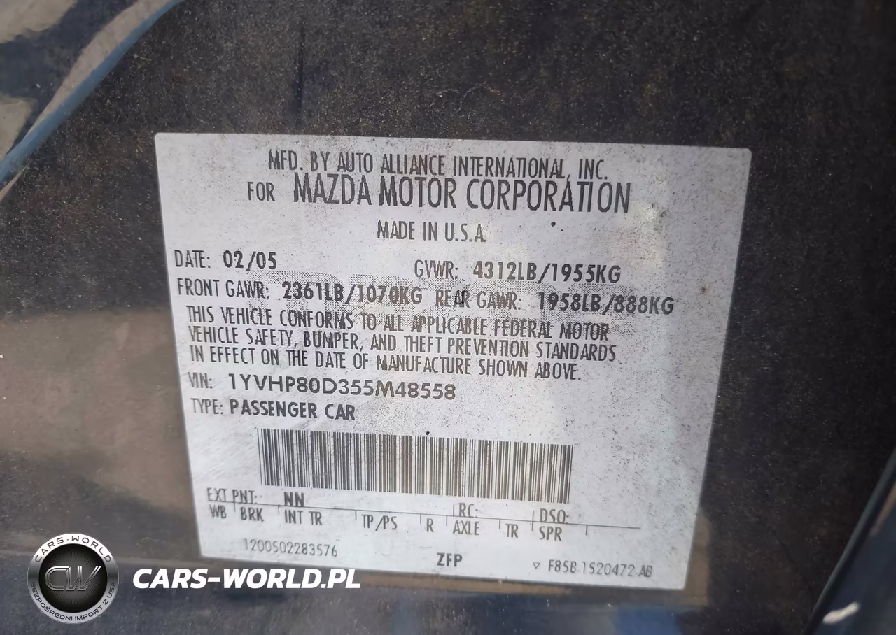 2005 Mazda Mazda6 S Sport VIN:1YVHP80D355M48558 - 9