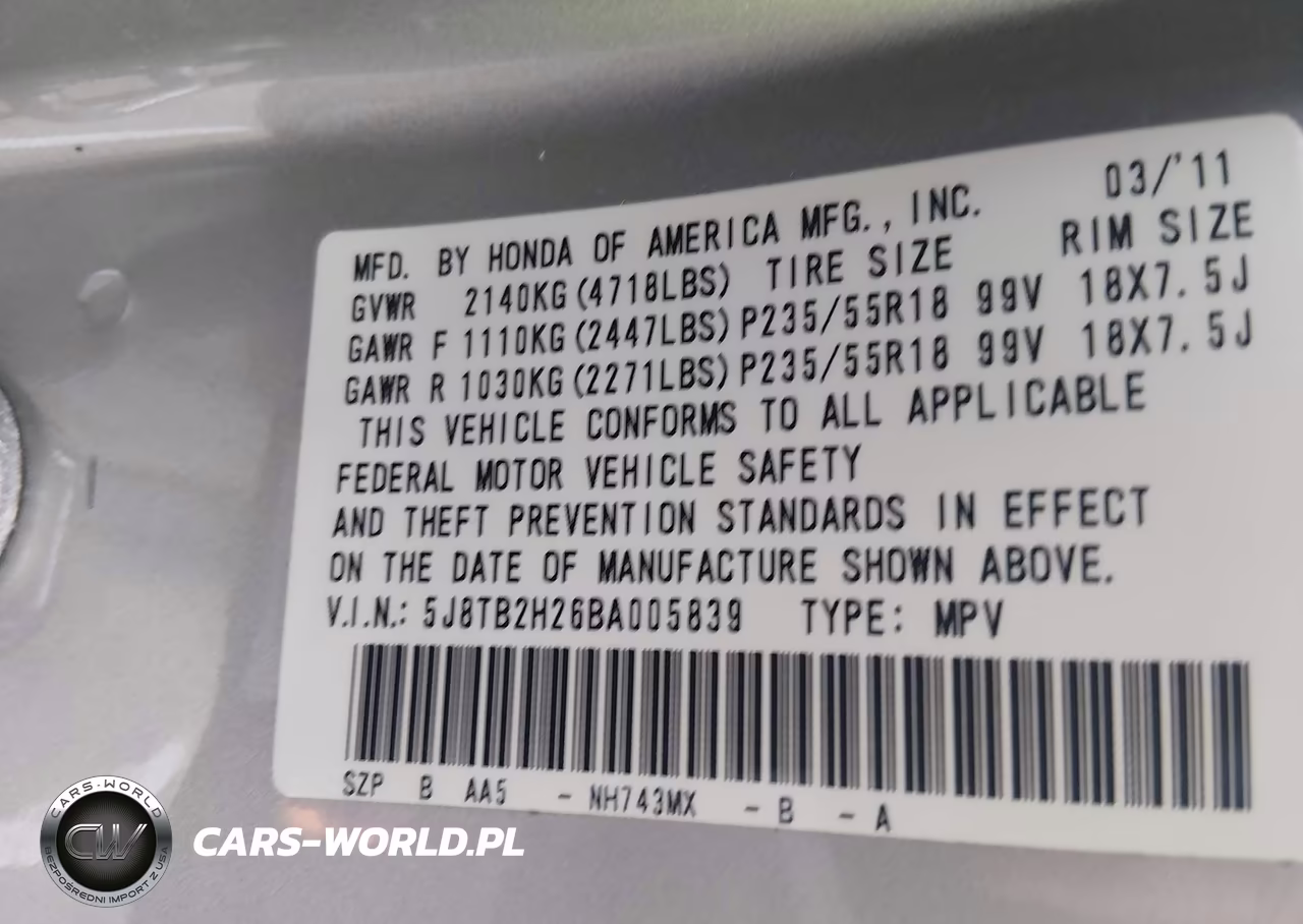 2011 Acura Rdx VIN:5J8TB2H26BA005839 - 9