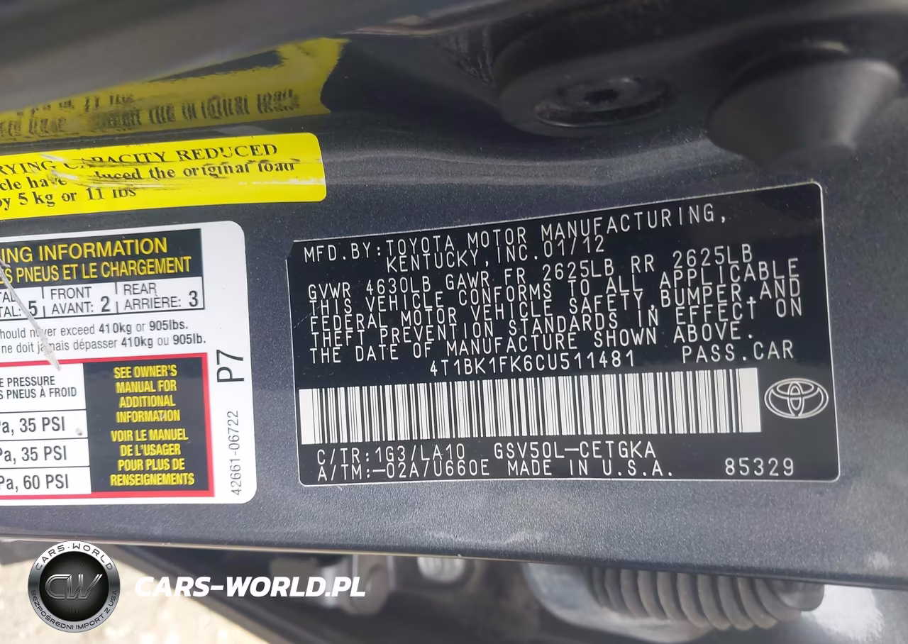 2012 Toyota Camry Xle V6 VIN:4T1BK1FK6CU511481 - 9
