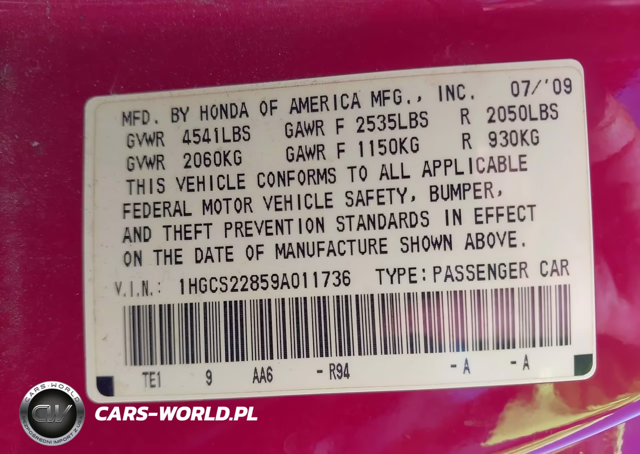 2009 Honda Accord 3.5 Ex-L VIN:1HGCS22859A011736 - 9