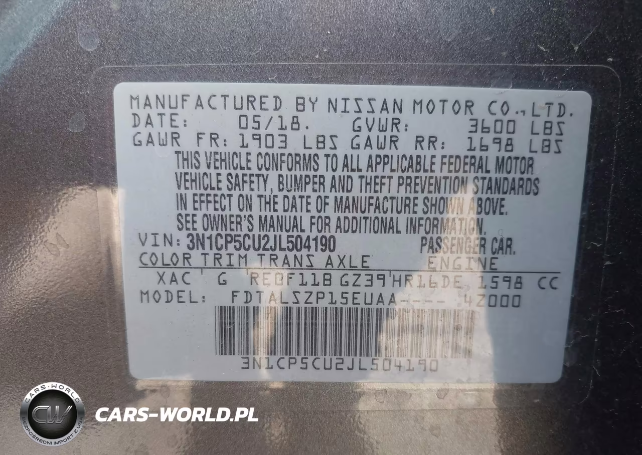 2018 Nissan Kicks Sv VIN:3N1CP5CU2JL504190 - 9