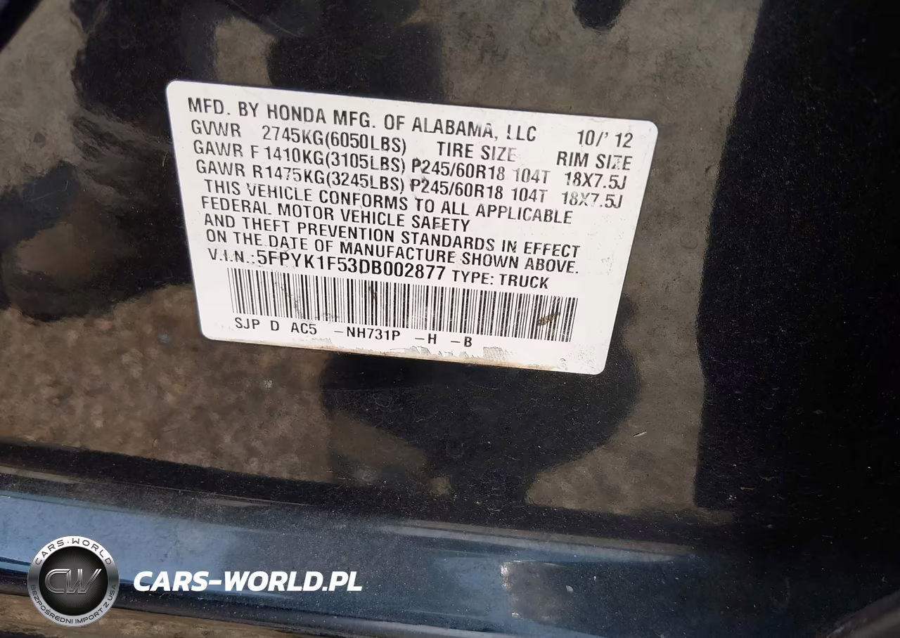 2013 Honda Ridgeline Rtl VIN:5FPYK1F53DB002877 - 9