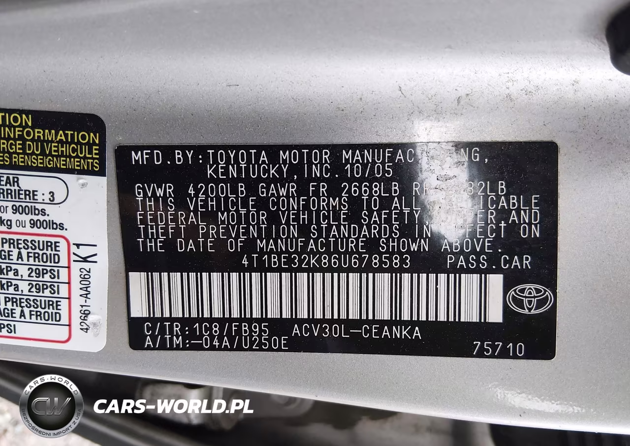 2006 Toyota Camry Std VIN:4T1BE32K86U678583 - 9