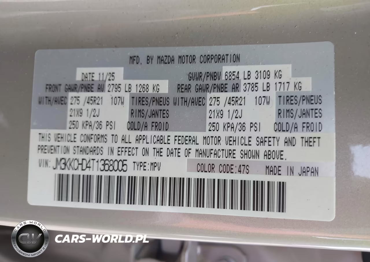 2026 Mazda Cx-90 3.3 Turbo Premium Sport VIN:JM3KKCHD4T1368005 - 9