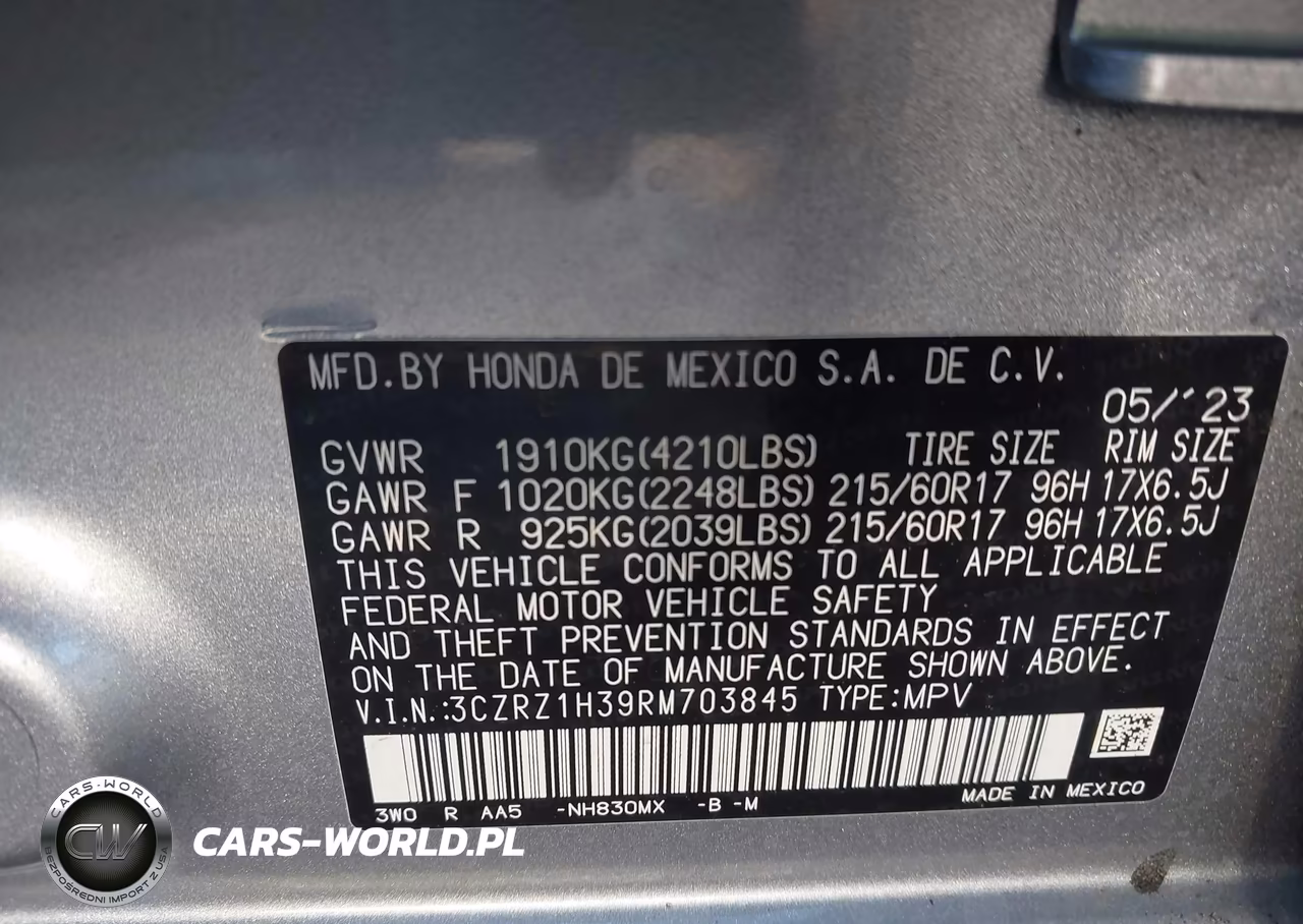 2024 Honda Hr-V 2Wd Lx VIN:3CZRZ1H39RM703845 - 9