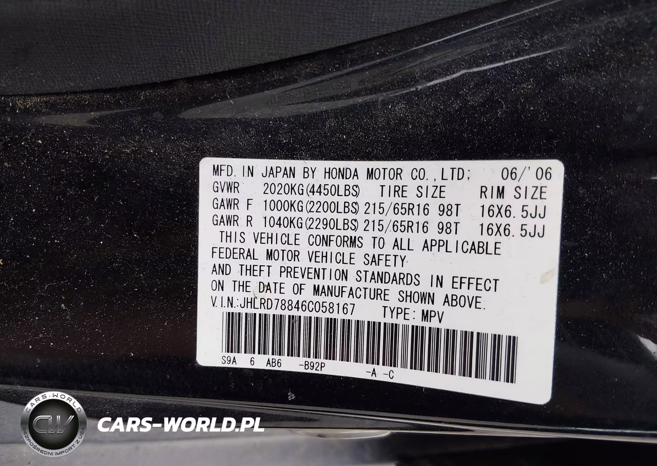 2006 Honda Cr-V Ex VIN:JHLRD78846C058167 - 9