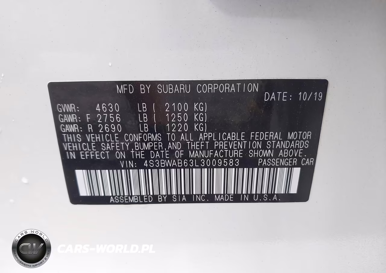 2020 Subaru Legacy VIN:4S3BWAB63L3009583 - 9