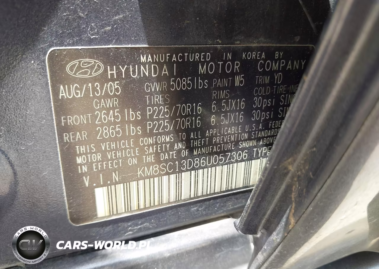 2006 Hyundai Santa Fe Gls VIN:KM8SC13D86U057306 - 9