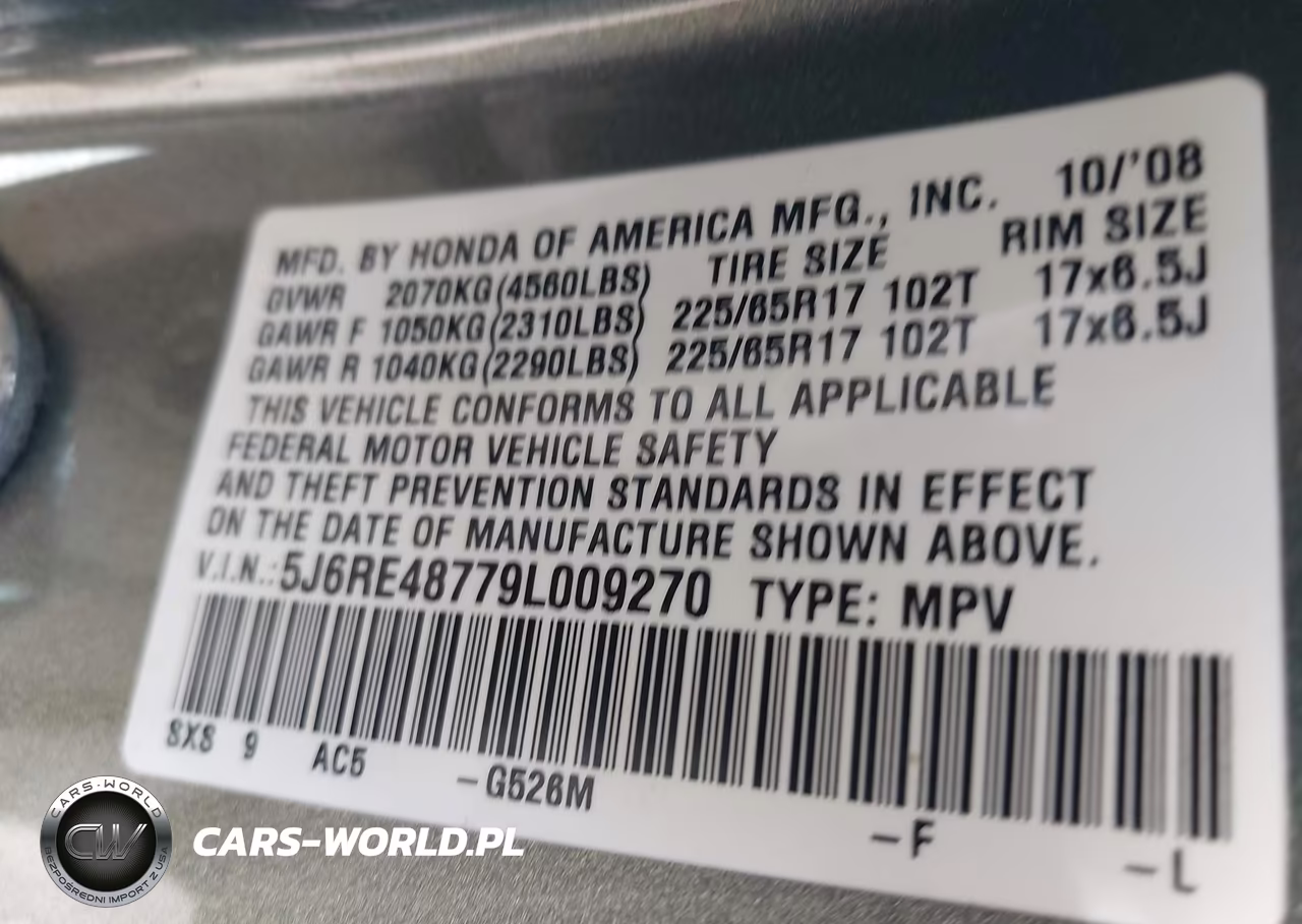 2009 Honda Cr-V Ex-L VIN:5J6RE48779L009270 - 9