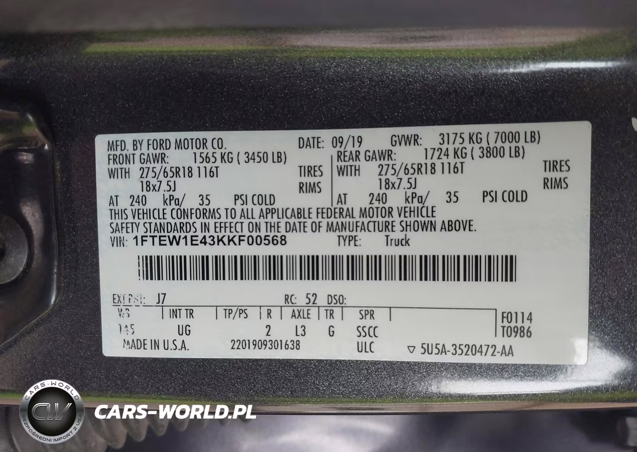 2019 Ford F150 Supercrew VIN:1FTEW1E43KKF00568 - 9