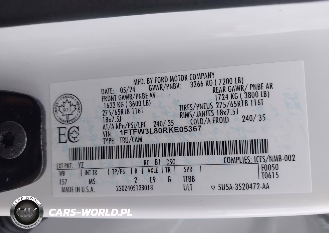 2024 Ford F-150 Xlt VIN:1FTFW3L80RKE05367 - 9