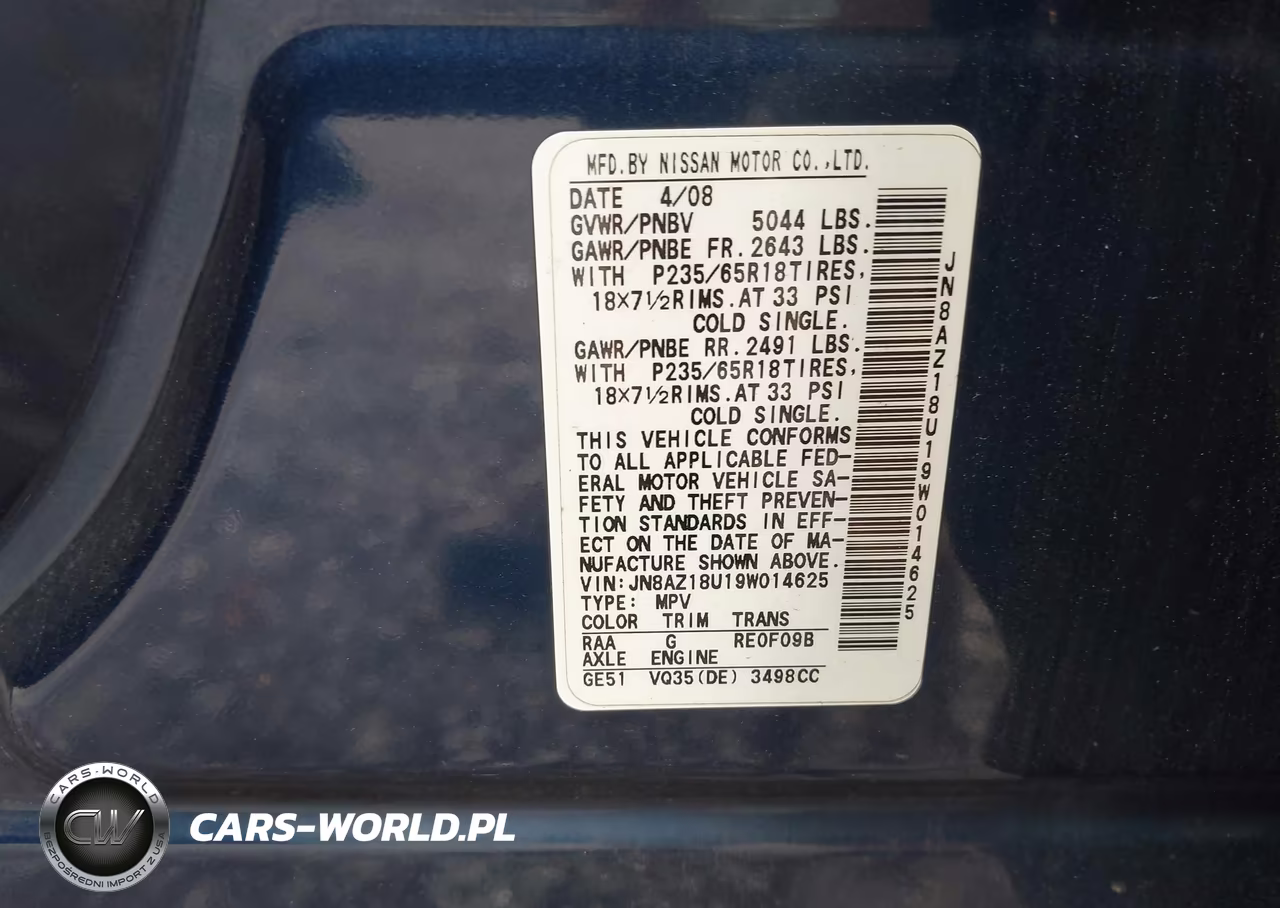 2009 Nissan Murano S VIN:JN8AZ18U19W014625 - 9