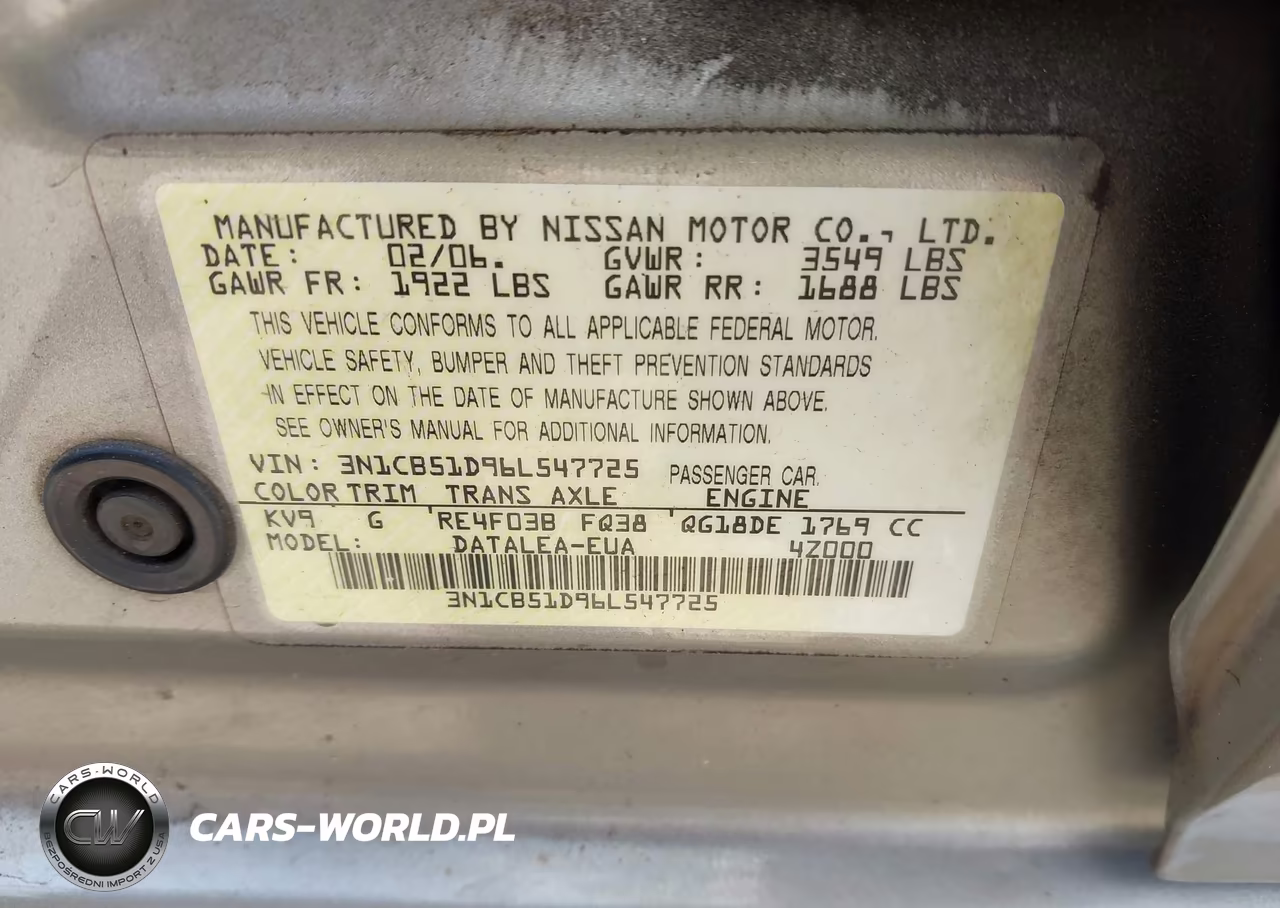 2006 Nissan Sentra 1.8S VIN:3N1CB51D96L547725 - 9