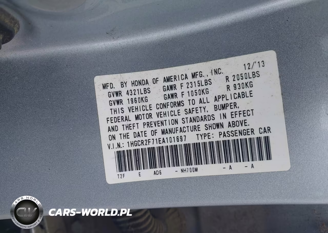 2014 Honda Accord Ex VIN:1HGCR2F71EA101697 - 9