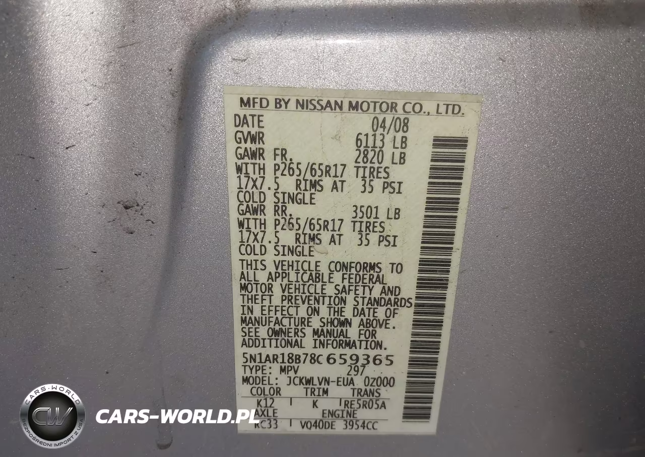 2008 Nissan Pathfinder Le VIN:5N1AR18B78C659365 - 9