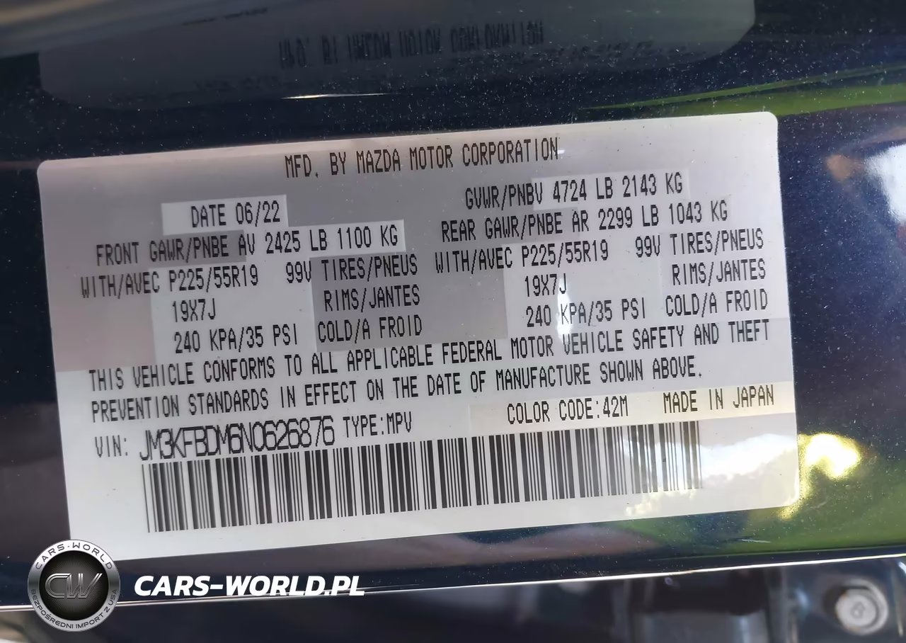 2022 Mazda Cx-5 2.5 S Premium VIN:JM3KFBDM6N0626876 - 9