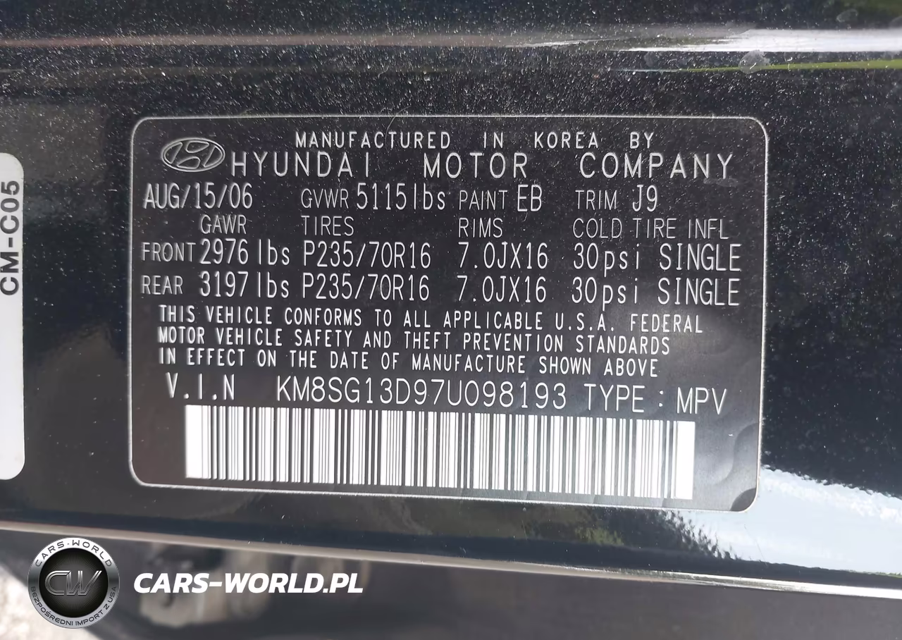 2007 Hyundai Santa Fe Gls VIN:KM8SG13D97U098193 - 9