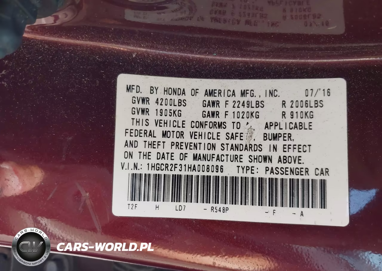 2017 Honda Accord Lx VIN:1HGCR2F31HA008096 - 9
