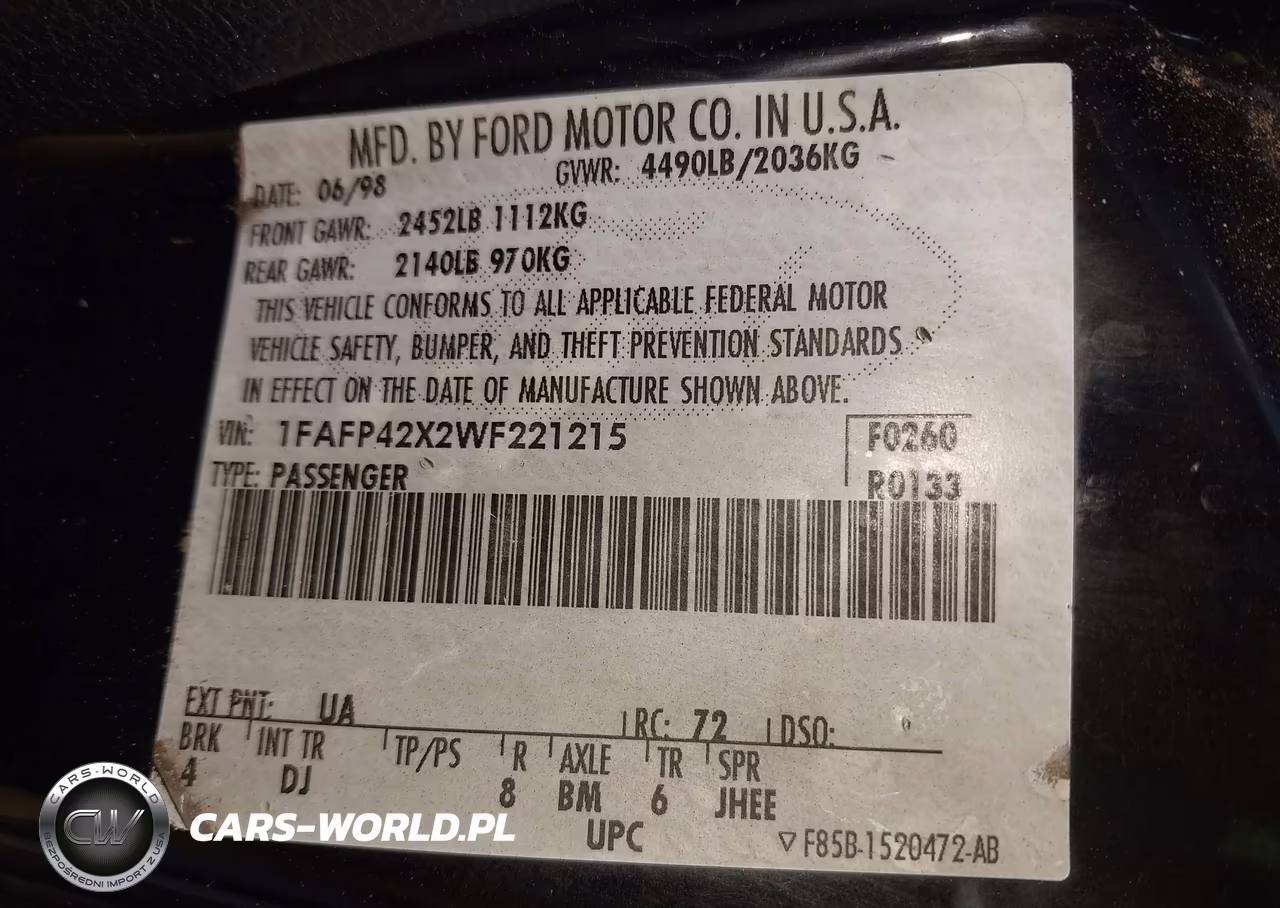 1998 Ford Mustang Gt VIN:1FAFP42X2WF221215 - 9