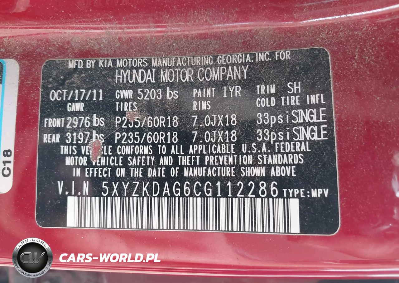 2012 Hyundai Santa Fe Limited V6 VIN:5XYZKDAG6CG112286 - 9
