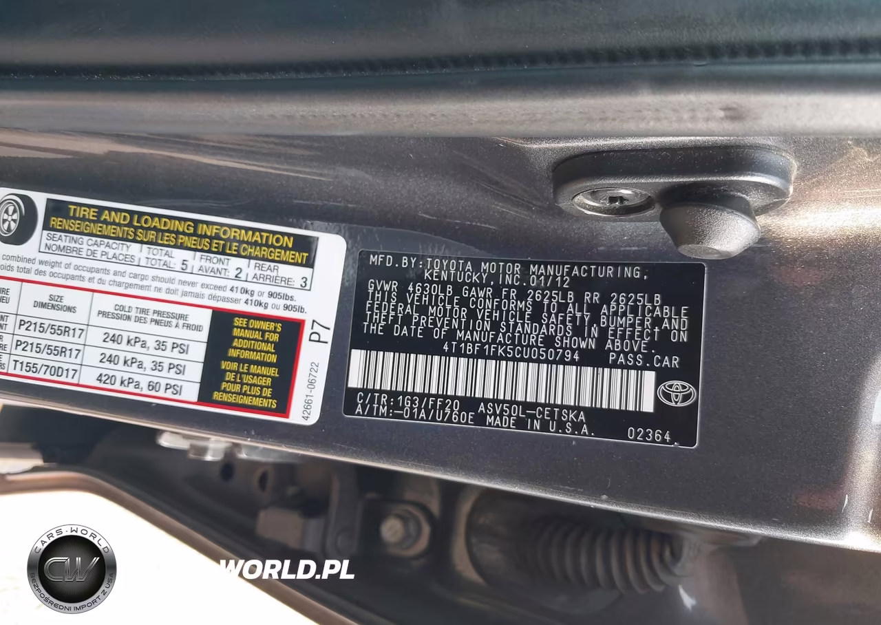 2012 Toyota Camry Se VIN:4T1BF1FK5CU050794 - 9
