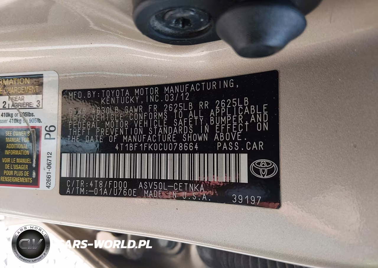 2012 Toyota Camry Le VIN:4T1BF1FK0CU078664 - 9