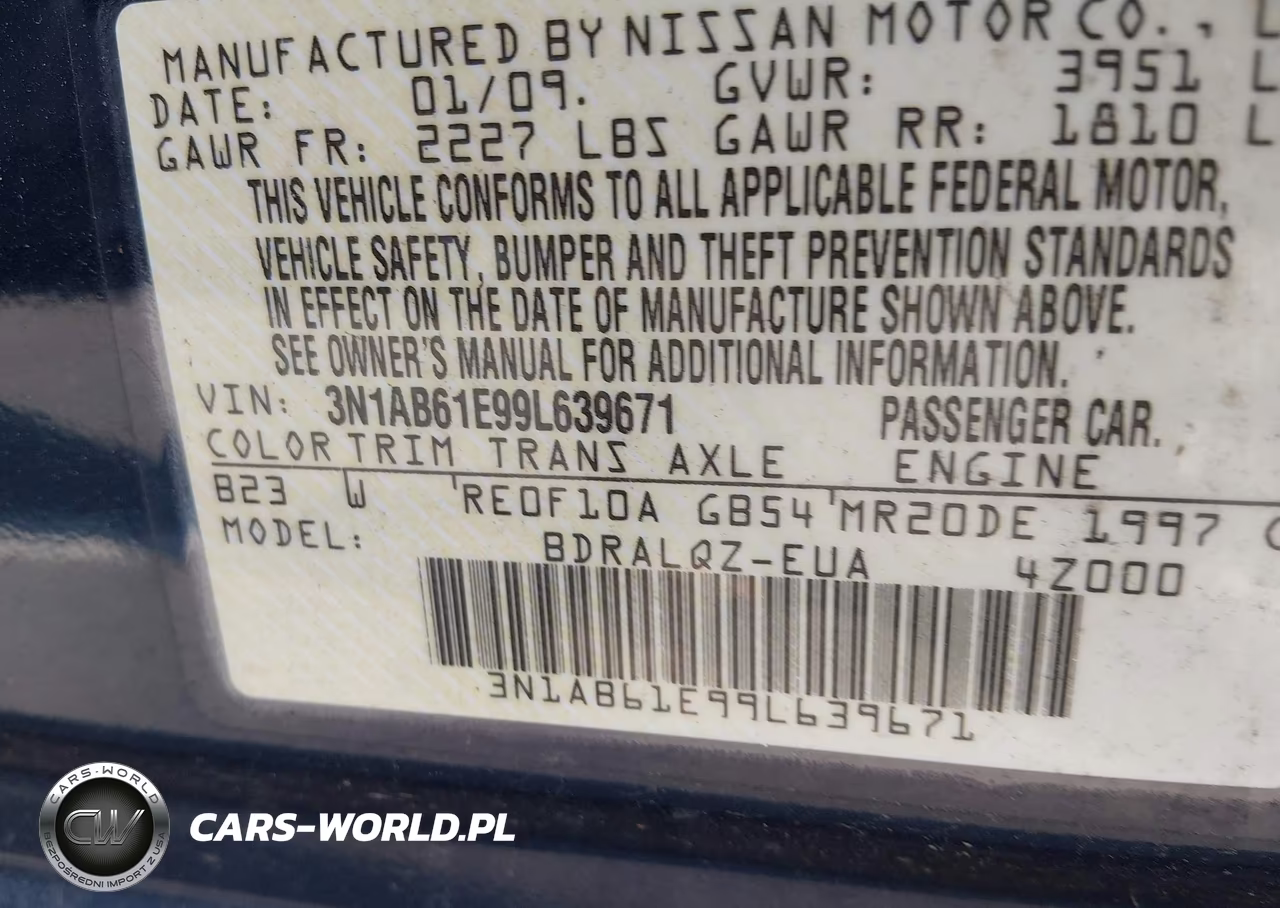 2009 Nissan Sentra 2.0 VIN:3N1AB61E99L639671 - 9